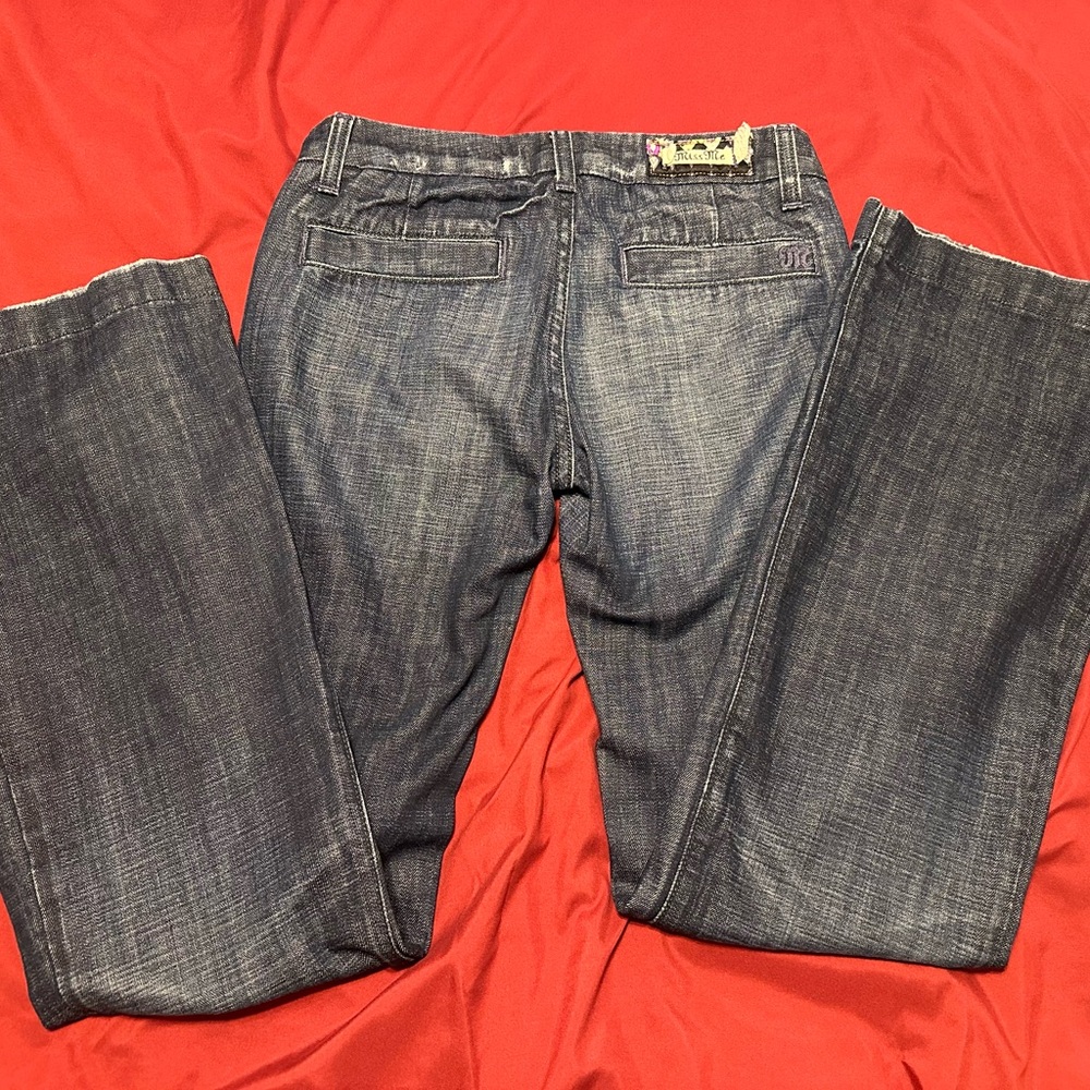 Miss Me Vintage Bell Bottom Dark Blue Jeans with Patterned Waistband - Picture 6 of 8